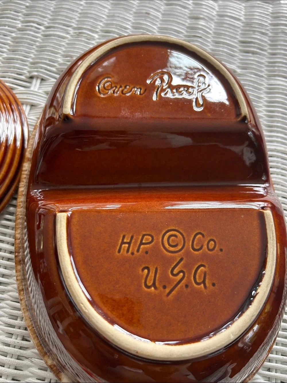 Hull Glazed Brown Ceramic Divided Serving Dish - Double Compartment and Platter